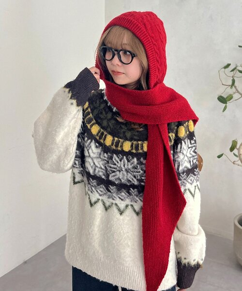 CPCM（シーピーシーエム）の「フード付きニットマフラー（マフラー・レディース・アイボリー/グレー/レッド/ブラック・FREE）」の14枚目の写真
