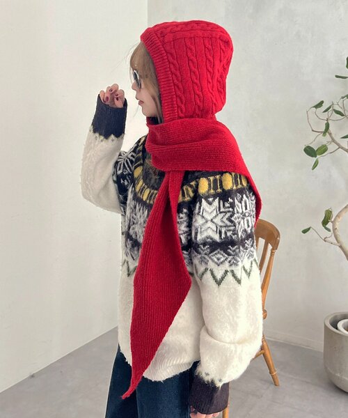 CPCM（シーピーシーエム）の「フード付きニットマフラー（マフラー・レディース・アイボリー/グレー/レッド/ブラック・FREE）」の12枚目の写真