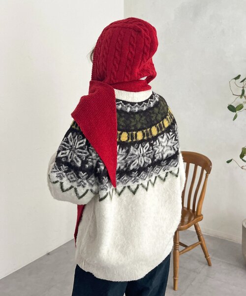 CPCM（シーピーシーエム）の「フード付きニットマフラー（マフラー・レディース・アイボリー/グレー/レッド/ブラック・FREE）」の11枚目の写真