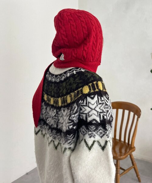 CPCM（シーピーシーエム）の「フード付きニットマフラー（マフラー・レディース・アイボリー/グレー/レッド/ブラック・FREE）」の9枚目の写真