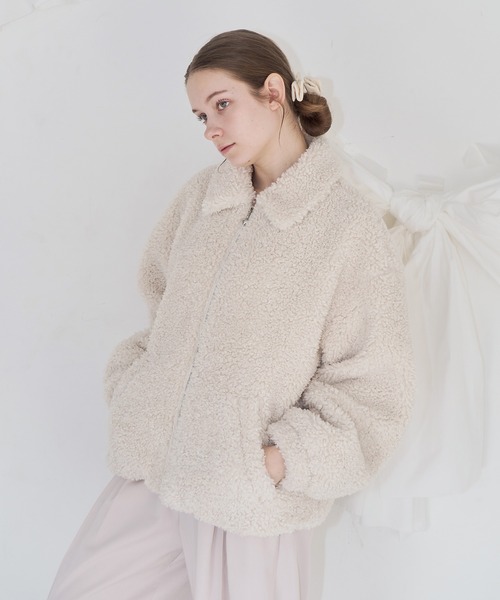 mieya mieya（ミーヤミーヤ）の「【mieya mieya】POODLE BOOA COAT/プードルボアコート（ブルゾン・レディース・ブラック/ホワイト・FREE）」の7枚目の写真