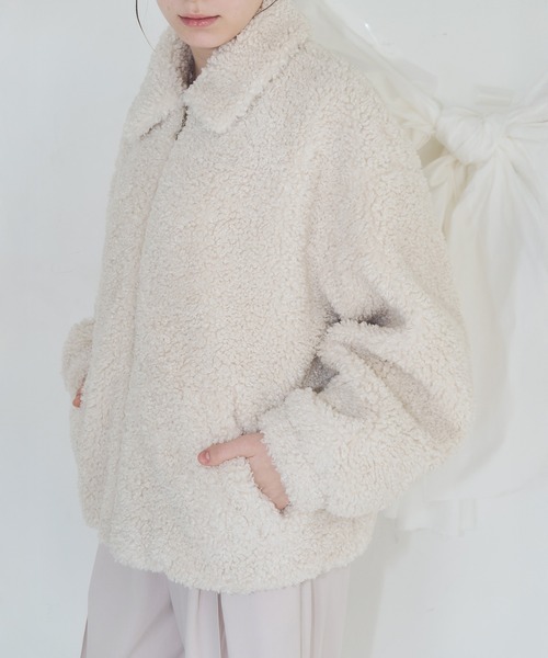 mieya mieya（ミーヤミーヤ）の「【mieya mieya】POODLE BOOA COAT/プードルボアコート（ブルゾン・レディース・ブラック/ホワイト・FREE）」の3枚目の写真