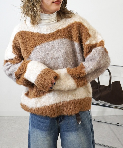 gossara（ゴサラ）の「異素材mix柄ニットPO（ニット/セーター・レディース・グレイッシュベージュ/チャコール/ベージュ・FREE）」の18枚目の写真