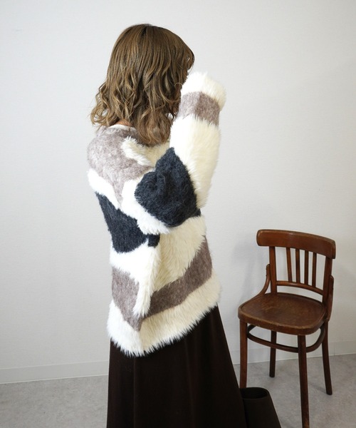 gossara（ゴサラ）の「異素材mix柄ニットPO（ニット/セーター・レディース・グレイッシュベージュ/チャコール/ベージュ・FREE）」の5枚目の写真