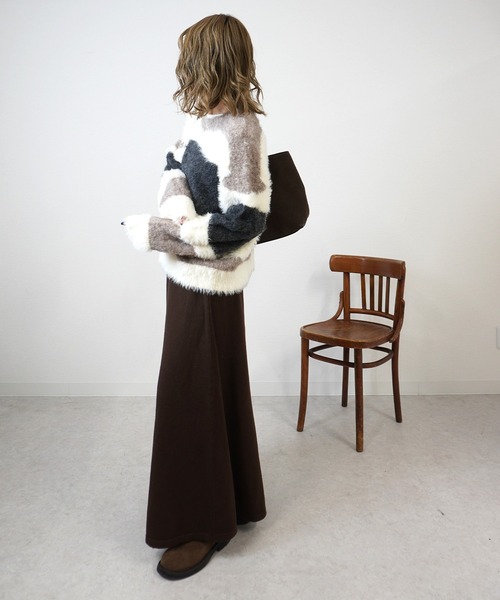 gossara（ゴサラ）の「異素材mix柄ニットPO（ニット/セーター・レディース・グレイッシュベージュ/チャコール/ベージュ・FREE）」の7枚目の写真