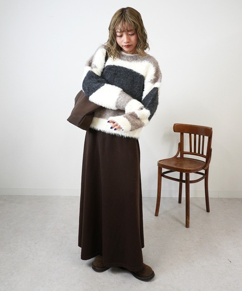 gossara（ゴサラ）の「異素材mix柄ニットPO（ニット/セーター・レディース・グレイッシュベージュ/チャコール/ベージュ・FREE）」の8枚目の写真