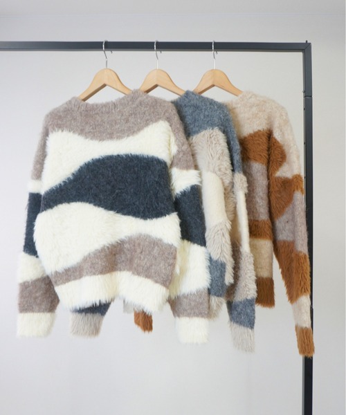 gossara（ゴサラ）の「異素材mix柄ニットPO（ニット/セーター・レディース・グレイッシュベージュ/チャコール/ベージュ・FREE）」の12枚目の写真