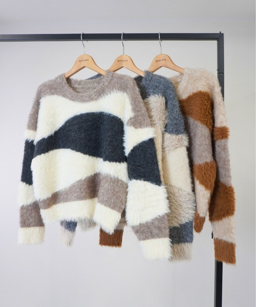 gossara（ゴサラ）の「異素材mix柄ニットPO（ニット/セーター・レディース・グレイッシュベージュ/チャコール/ベージュ・FREE）」の13枚目の写真