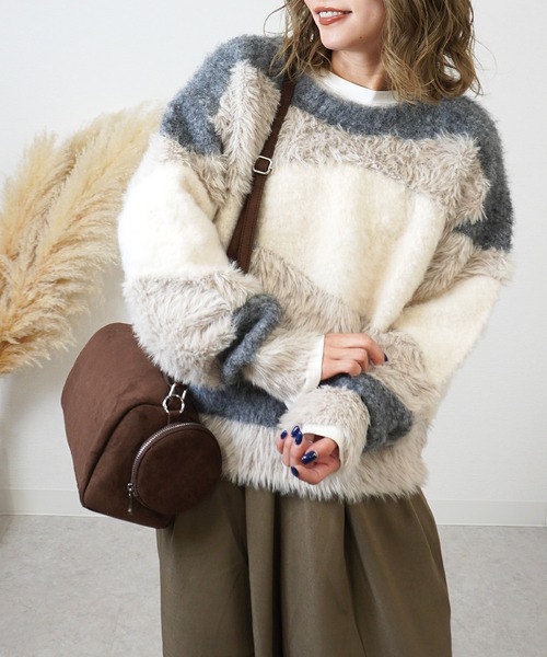 gossara（ゴサラ）の「異素材mix柄ニットPO（ニット/セーター・レディース・グレイッシュベージュ/チャコール/ベージュ・FREE）」の22枚目の写真