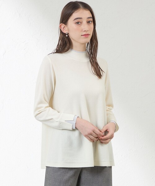 amaca(アマカ)の「バイカラーラインチュニックニット(ニット/セーター・レディース・ブルー系その他2/オフホワイト/ダークネイビー・40/38)」の1枚目の写真