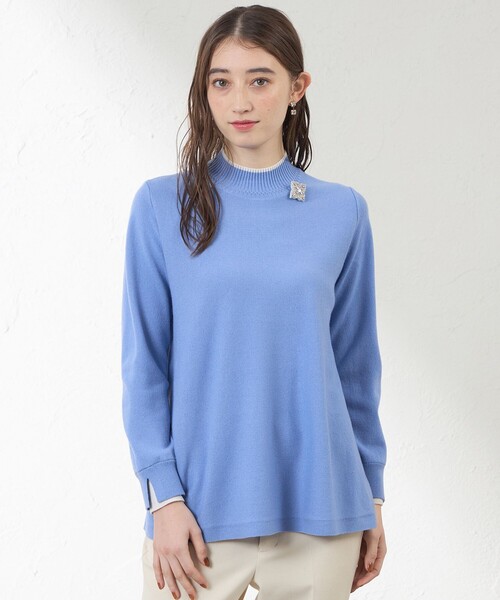 amaca(アマカ)の「バイカラーラインチュニックニット(ニット/セーター・レディース・ブルー系その他2/オフホワイト/ダークネイビー・40/38)」の3枚目の写真