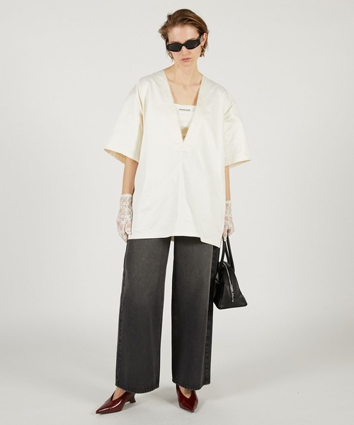 PRANK PROJECT（プランクプロジェクト）の「レザーライクオーバーT / Leather-like Over T（Tシャツ/カットソー・レディース・ブラック/アイボリー・FREE）」の3枚目の写真