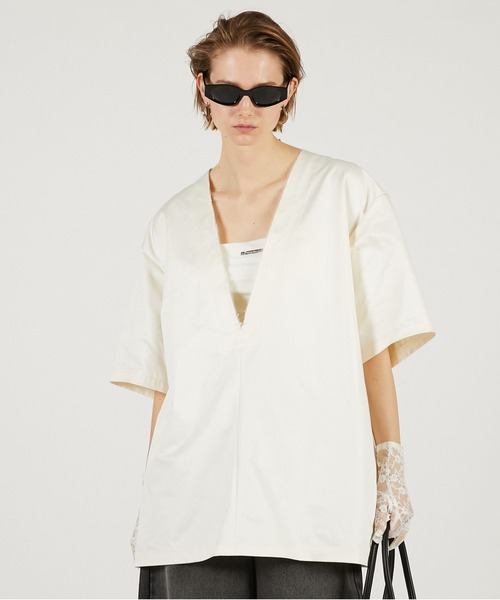 PRANK PROJECT（プランクプロジェクト）の「レザーライクオーバーT / Leather-like Over T（Tシャツ/カットソー・レディース・ブラック/アイボリー・FREE）」の7枚目の写真