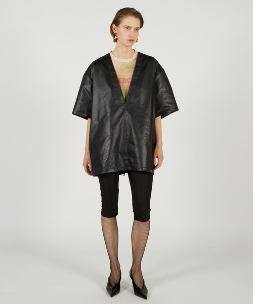 PRANK PROJECT（プランクプロジェクト）の「レザーライクオーバーT / Leather-like Over T（Tシャツ/カットソー・レディース・ブラック/アイボリー・FREE）」の5枚目の写真