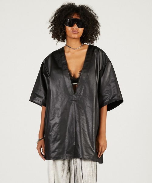 PRANK PROJECT（プランクプロジェクト）の「レザーライクオーバーT / Leather-like Over T（Tシャツ/カットソー・レディース・ブラック/アイボリー・FREE）」の14枚目の写真