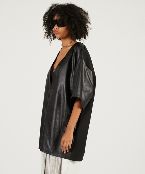 PRANK PROJECT（プランクプロジェクト）の「レザーライクオーバーT / Leather-like Over T（Tシャツ/カットソー・レディース・ブラック/アイボリー・FREE）」の16枚目の写真