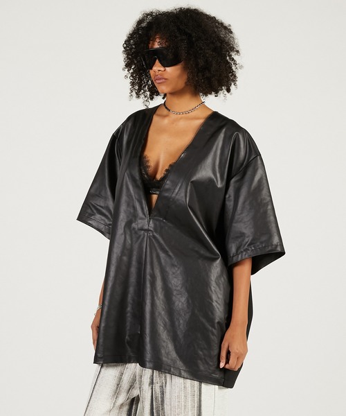 PRANK PROJECT（プランクプロジェクト）の「レザーライクオーバーT / Leather-like Over T（Tシャツ/カットソー・レディース・ブラック/アイボリー・FREE）」の15枚目の写真