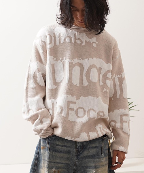 1111clothing(ワンフォークロージング)の「ロゴ ジャガード クルーニット / Logo Jacquard Crew Neck Knit(ニット/セーター・メンズ・ベージュ/ブラック・M/L)」の4枚目の写真