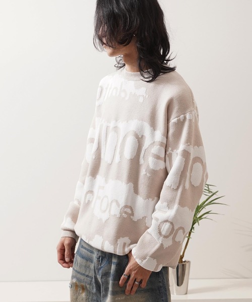 1111clothing(ワンフォークロージング)の「ロゴ ジャガード クルーニット / Logo Jacquard Crew Neck Knit(ニット/セーター・メンズ・ベージュ/ブラック・M/L)」の5枚目の写真