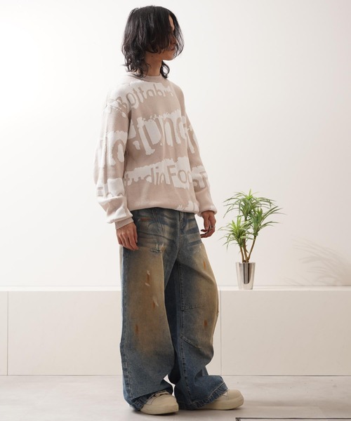 1111clothing(ワンフォークロージング)の「ロゴ ジャガード クルーニット / Logo Jacquard Crew Neck Knit(ニット/セーター・メンズ・ベージュ/ブラック・M/L)」の6枚目の写真