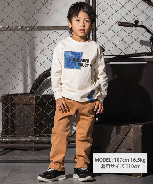 WASK（ワスク）の「デニム風プリントバスク天竺BIGTシャツ(110~160cm)（Tシャツ/カットソー・キッズ・オフホワイト/グレー・160cm/140cm/150cm）」の3枚目の写真