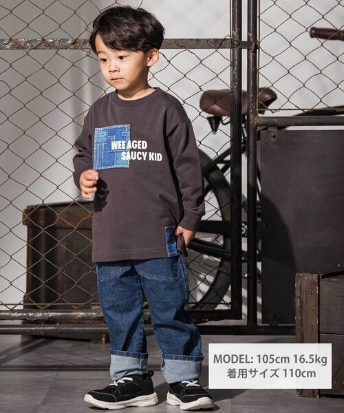 WASK（ワスク）の「デニム風プリントバスク天竺BIGTシャツ(110~160cm)（Tシャツ/カットソー・キッズ・オフホワイト/グレー・160cm/140cm/150cm）」の4枚目の写真