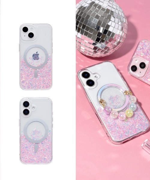 Hamee(ハミィ)の「iPhone 16/15/14/13 専用 PHONEAR twinkle MagSafe対応 グリッター iPhone ケース(スマホケース/カバー・レディース・その他1/その他2/ピンク系その他2/ピンク/イエロー系その他2/イエロー×グリーン・iPhone 13/14/15/iPhone 16)」の4枚目の写真