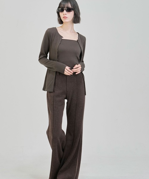 Nora Lily elle(ノラリリーエル)の「【Nora Lily】「elle」Fit Silhouette Layered Cardigan(Set)(Tシャツ/カットソー・レディース・ブラウン/グレー/ブラック・FREE)」の3枚目の写真