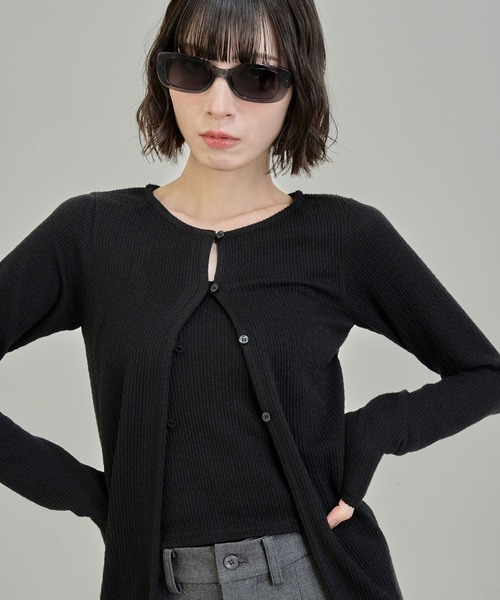 Nora Lily elle(ノラリリーエル)の「【Nora Lily】「elle」Fit Silhouette Layered Cardigan(Set)(Tシャツ/カットソー・レディース・ブラウン/グレー/ブラック・FREE)」の5枚目の写真
