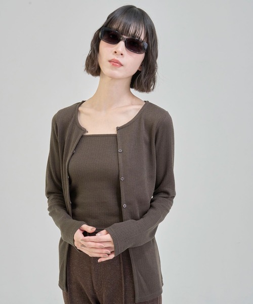 Nora Lily elle(ノラリリーエル)の「【Nora Lily】「elle」Fit Silhouette Layered Cardigan(Set)(Tシャツ/カットソー・レディース・ブラウン/グレー/ブラック・FREE)」の18枚目の写真