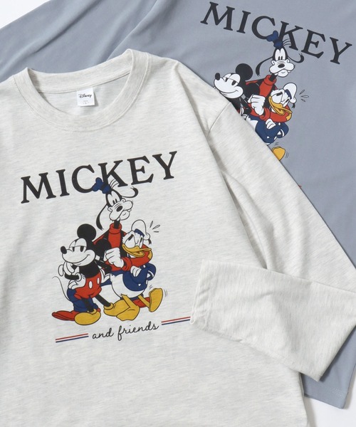 Disney(ディズニー)の「2026SS Disney/ディズニー フロント/バックプリント ワンポイント刺繍 ロングスリーブTシャツ レディース メンズ(Tシャツ/カットソー・レディース・アイボリー/サックスブルー/アッシュグレー/スミクロ・M/L/LL)」の1枚目の写真