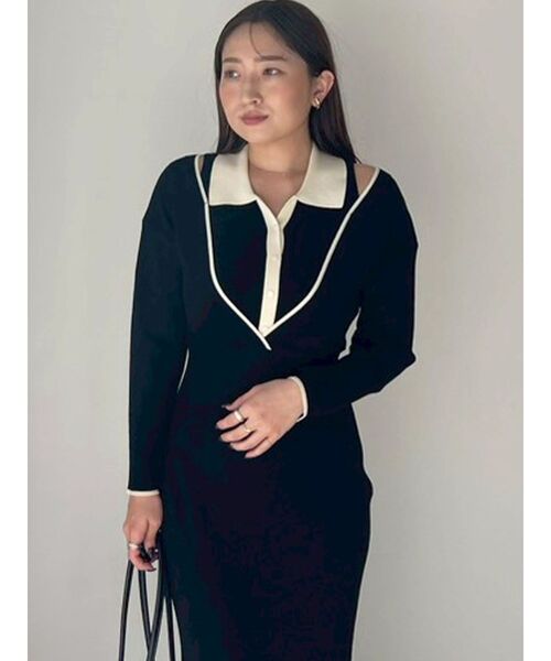 LAGUNAMOON（ラグナムーン）の「ラインディティールナローニットワンピース（ワンピース・レディース・ブラック・SMALL/MEDIUM）」の7枚目の写真