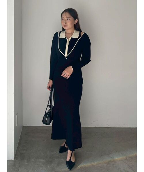 LAGUNAMOON（ラグナムーン）の「ラインディティールナローニットワンピース（ワンピース・レディース・ブラック・SMALL/MEDIUM）」の8枚目の写真