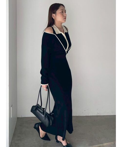 LAGUNAMOON（ラグナムーン）の「ラインディティールナローニットワンピース（ワンピース・レディース・ブラック・SMALL/MEDIUM）」の9枚目の写真