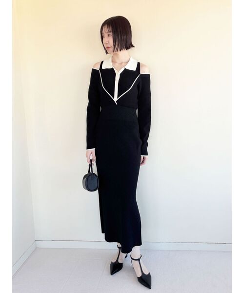 LAGUNAMOON（ラグナムーン）の「ラインディティールナローニットワンピース（ワンピース・レディース・ブラック・SMALL/MEDIUM）」の12枚目の写真