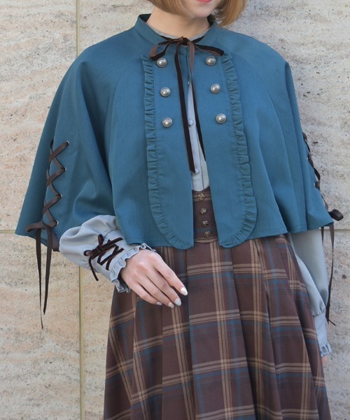 axes femme（アクシーズファム）の「Ｗ釦レースアップケープ（ベスト・レディース・グレー/ブラック/ブルーグリーン・FREE）」の11枚目の写真