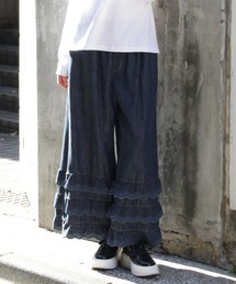 H.A.K（ハク）の「ライトオンスデニムティアードレースワイドパンツ（デニムパンツ）」