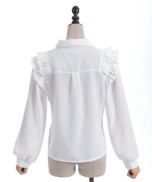 axes femme POETIQUE(アクシーズファムポエティック)の「ブローチ付きヨークフリルブラウス(シャツ/ブラウス・レディース・ブラック/ピンク/ホワイト・MEDIUM)」の9枚目の写真
