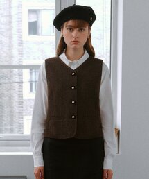 CHECK SINGLE VEST BROWN