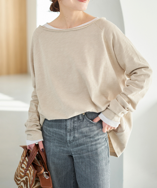 Spick & Span(スピックアンドスパン)の「《WEB限定 / 追加》コットンスラブクルーネックプルオーバー(Tシャツ/カットソー・レディース・ピンク系その他/ベージュ・FREE)」の2枚目の写真