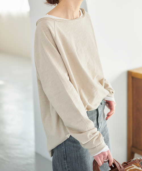 Spick & Span(スピックアンドスパン)の「《WEB限定 / 追加》コットンスラブクルーネックプルオーバー(Tシャツ/カットソー・レディース・ピンク系その他/ベージュ・FREE)」の8枚目の写真