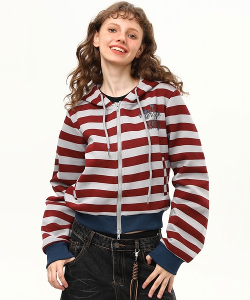 mushwear（マッシュウェア）の「ボーダー ジップアップ ショートパーカー（パーカー・メンズ・レッド/ブラック・LARGE/MEDIUM/SMALL）」の4枚目の写真
