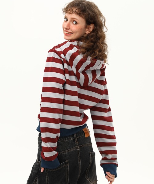 mushwear（マッシュウェア）の「ボーダー ジップアップ ショートパーカー（パーカー・メンズ・レッド/ブラック・LARGE/MEDIUM/SMALL）」の5枚目の写真