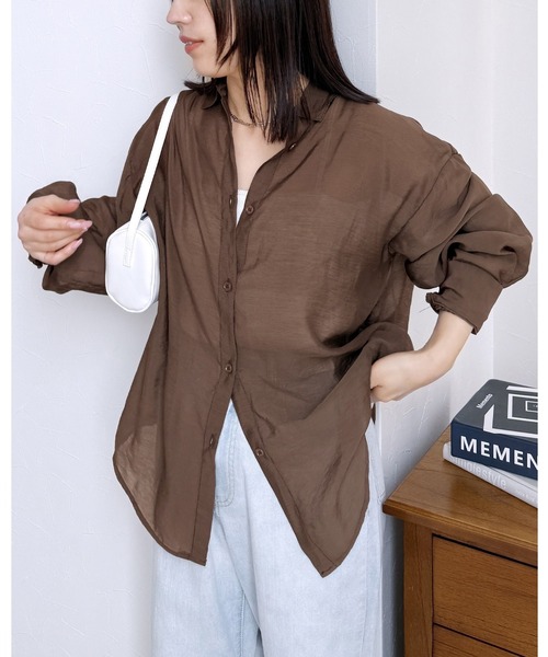 reca（レカ）の「シアーポプリンボリュームスリーブシャツ（シャツ/ブラウス・レディース・アイボリー/ブラック/オリーブ/サックスブルー/ブラウン/ミント・M）」の3枚目の写真