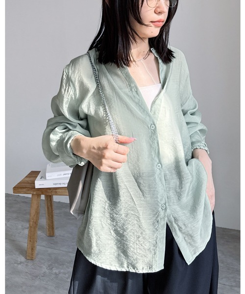 reca（レカ）の「シアーポプリンボリュームスリーブシャツ（シャツ/ブラウス・レディース・アイボリー/ブラック/オリーブ/サックスブルー/ブラウン/ミント・M）」の5枚目の写真