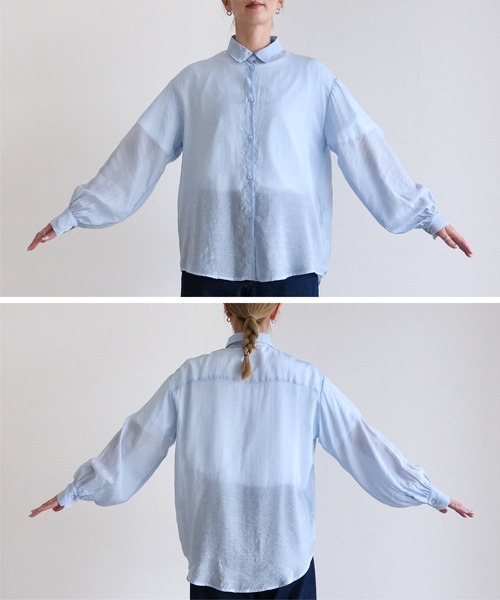 reca（レカ）の「シアーポプリンボリュームスリーブシャツ（シャツ/ブラウス・レディース・アイボリー/ブラック/オリーブ/サックスブルー/ブラウン/ミント・M）」の7枚目の写真