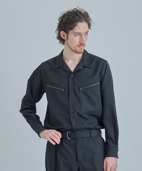 MEN'S BIGI（メンズビギ）の「ウールツイル オープンカラーワークシャツ（シャツ/ブラウス・メンズ・ブラウン/グレー/ブラック・01/02/03）」の8枚目の写真