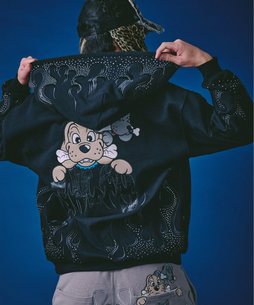 GALFY(ガルフィー)の「『GALFY/ガルフィー』ファイヤーピカピカZIPパーカー【Z】(パーカー・レディース・ブラック/グレイッシュベージュ・L/XL)」の3枚目の写真