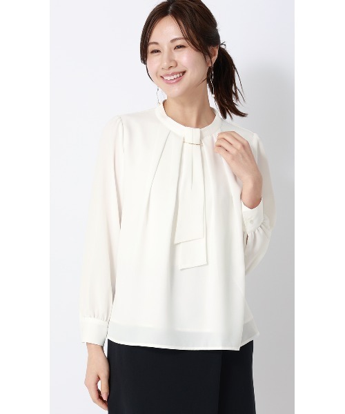 AOYAMA(アオヤマ)の「4WAYボウタイブラウス|通勤&オフィス&入卒&セレモニー&オケージョン|(シャツ/ブラウス・レディース・ブラウン系/ライトベージュ/ネイビー/ライトグレー/ホワイト・S/LL/L/M)」の1枚目の写真