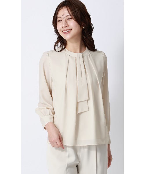 AOYAMA(アオヤマ)の「4WAYボウタイブラウス|通勤&オフィス&入卒&セレモニー&オケージョン|(シャツ/ブラウス・レディース・ブラウン系/ライトベージュ/ネイビー/ライトグレー/ホワイト・S/LL/L/M)」の4枚目の写真